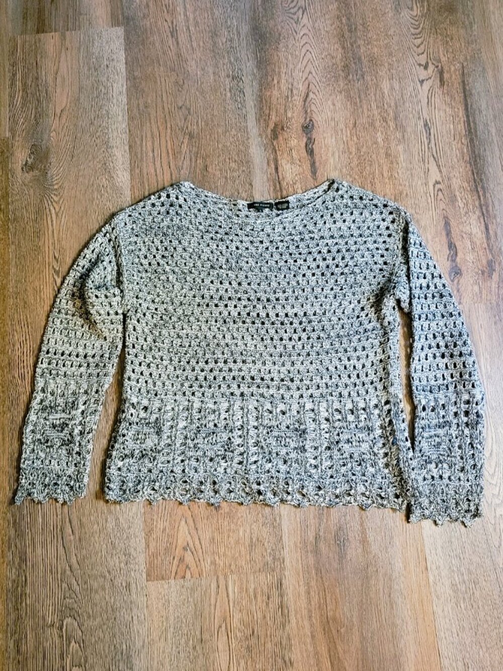 Jeanne Pierre Open Knit Crochet Sweater Women's Large Black White Witchy Boho